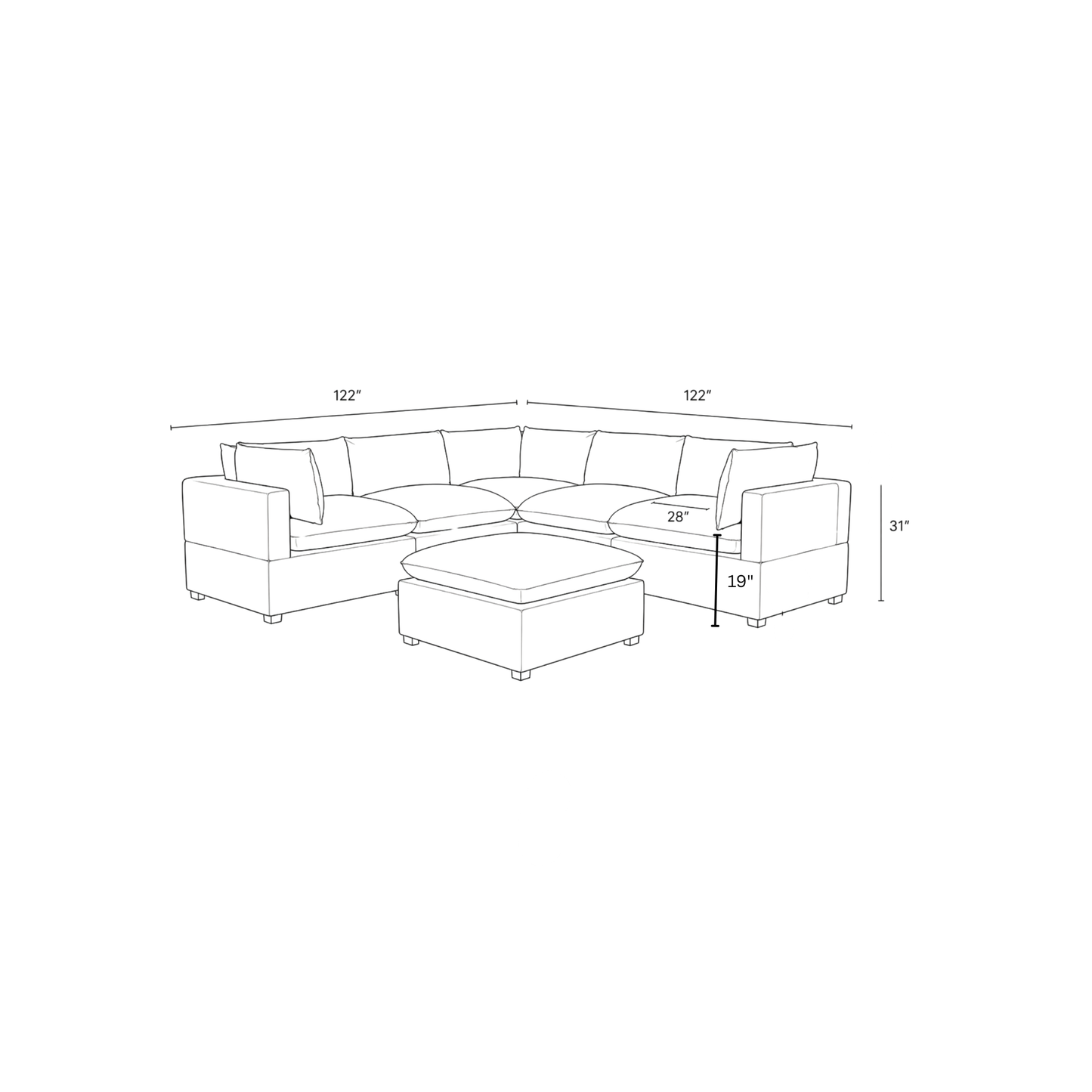 Luna 5 Piece + Ottoman Sectional