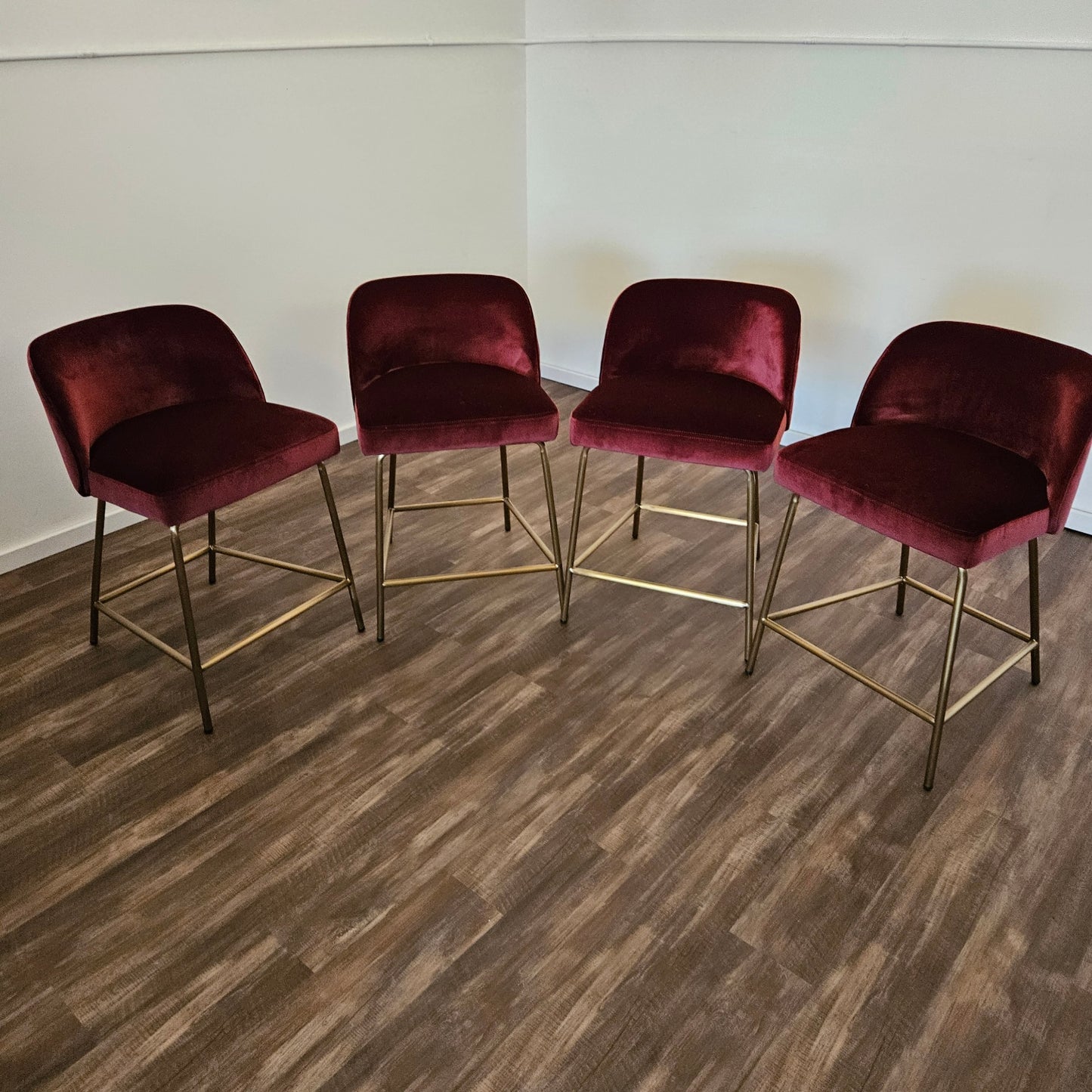 Set of Red Counter Stool Chairs Velvet- Free Delivery