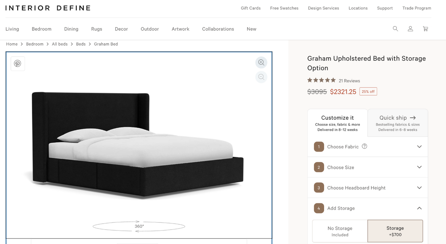 Graham Upholstered King Bed with Storage - Delivery Available