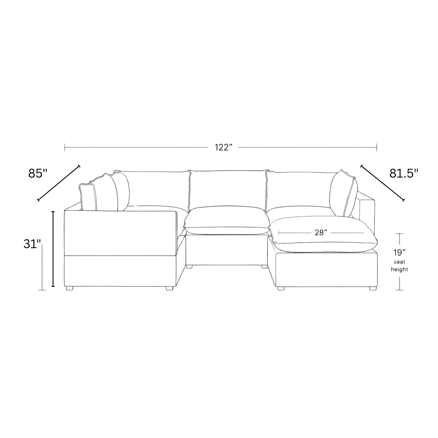 Luna Corner 4 Piece + Ottoman