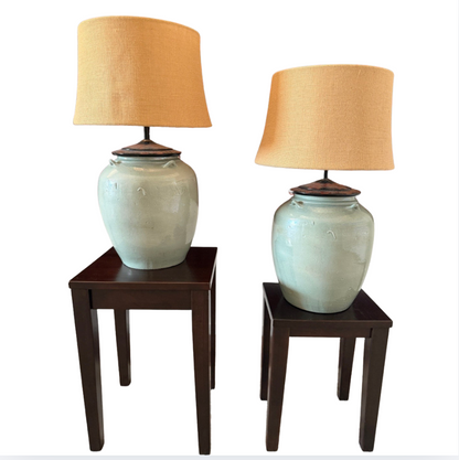 Pottery Barn Jug Burlap Shade Lamp