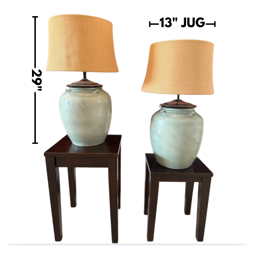 Pottery Barn Jug Burlap Shade Lamp