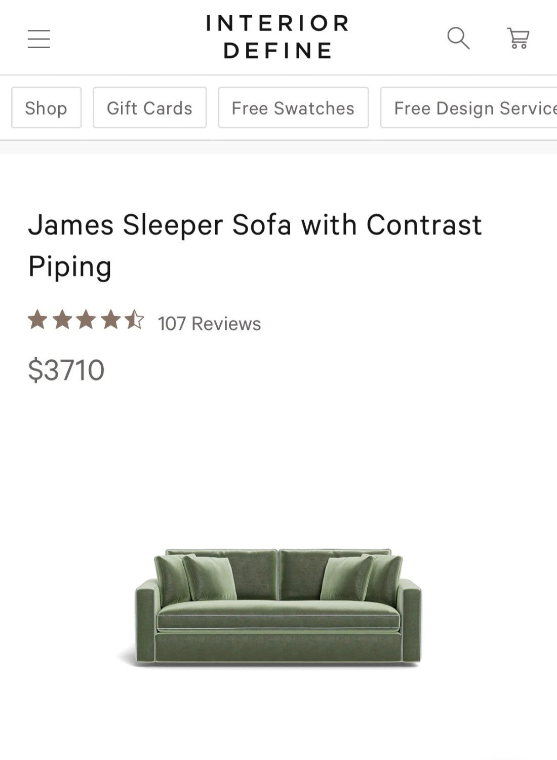 Interior Define James Sleeper Sofa Memory Foam - Delivery Available