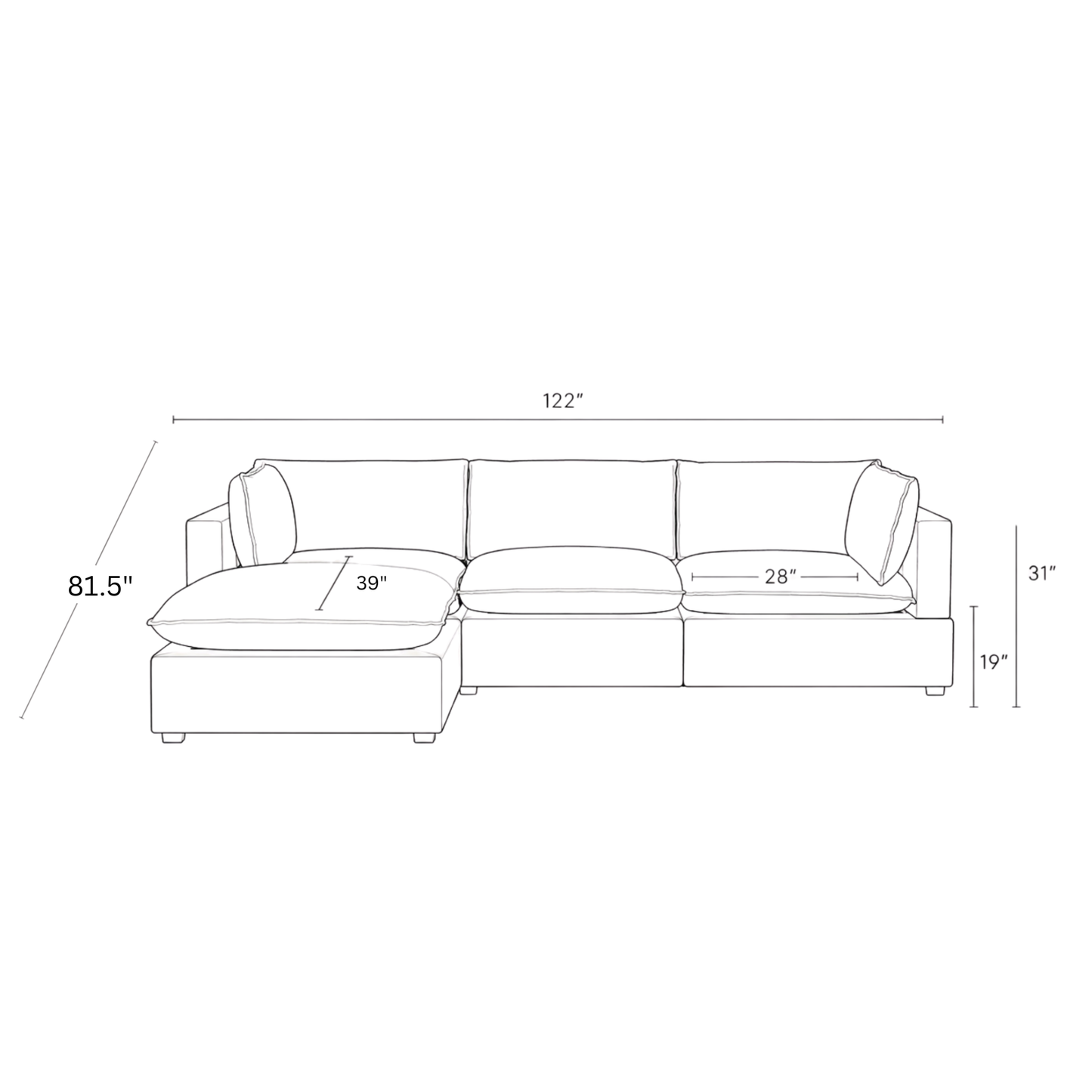 Luna Sofa 3 Seat + Ottoman L
