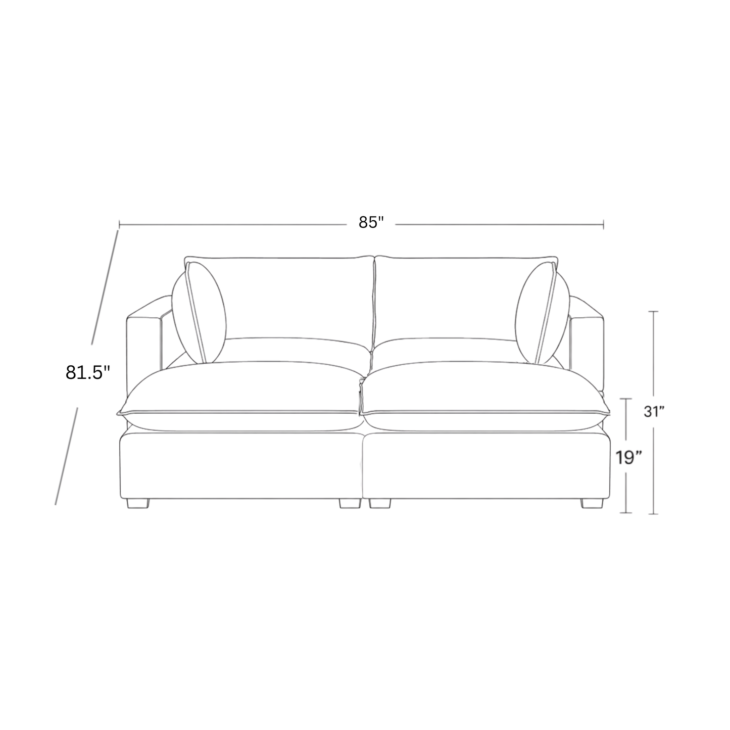 Luna Loveseat + 2 Ottoman